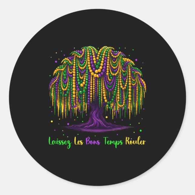 Mardi Gras Bead Tree Carnival New Orleans For Wome Classic Round Sticker (Front)