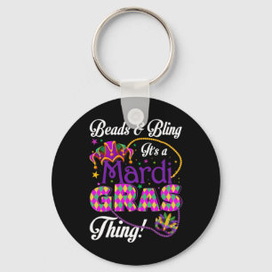 Mardi Gras Beads And Bling Beads Mask Feathers Jes Keychain