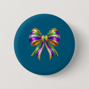 Mardi Gras Beads Coquette Bow Artwork 2 Inch Round Button