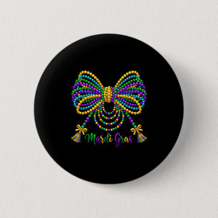 Mardi gras beads coquette bow new orleans party 2 inch round button