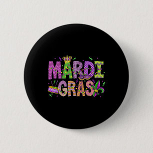 Mardi Gras Beads Face Mask Feathers Hat Mens Women 2 Inch Round Button