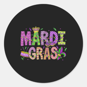 Mardi Gras Beads Face Mask Feathers Hat Mens Women Classic Round Sticker
