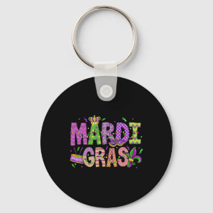 Mardi Gras Beads Face Mask Feathers Hat Mens Women Keychain