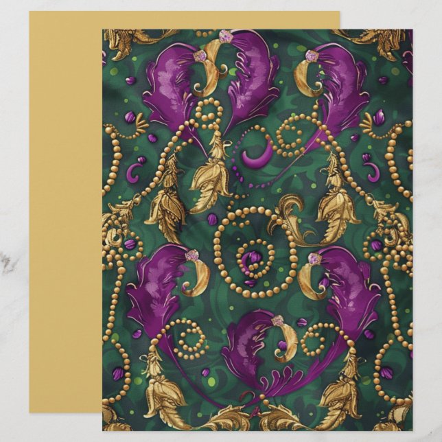 Mardi Gras Beads Festive Scrapbook Paper (Front/Back)