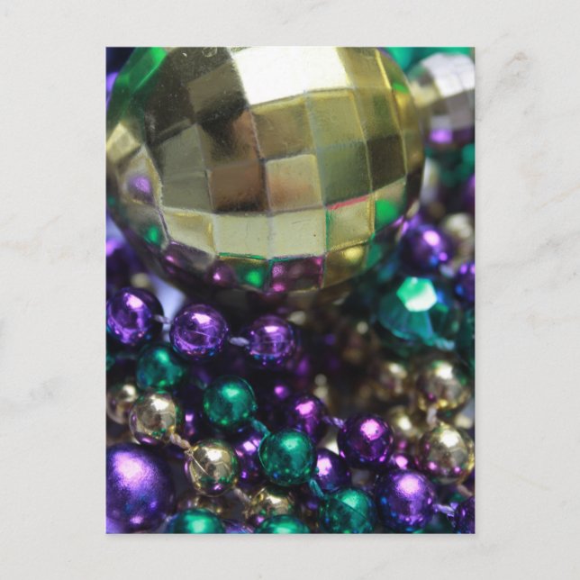 Mardi Gras Beads Gold Postcard Invitation Template (Front)