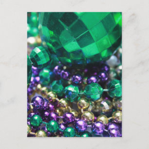 Mardi Gras Beads Green Postcard Invitations