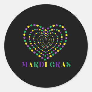 Mardi Gras Beads Heart Women Girls Carnival Party  Classic Round Sticker