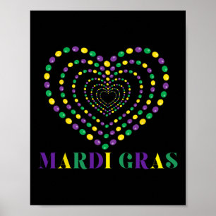 Mardi Gras Beads Heart Women Girls Carnival Party Poster