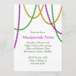 Mardi Gras Beads Invitation (white)