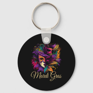 Mardi Gras Beads Mask Feathers Keychain
