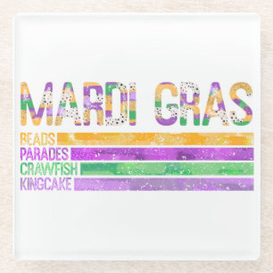 Mardi Gras Beads Parades Crawfish King Cake Glass Coaster