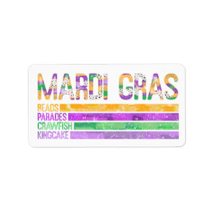 Mardi Gras Beads Parades Crawfish King Cake Label