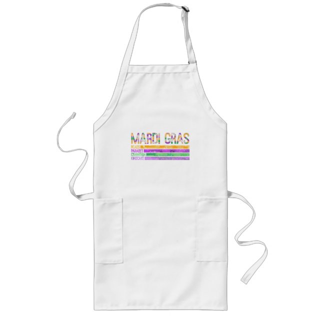 Mardi Gras Beads Parades Crawfish King Cake Long Apron (Front)