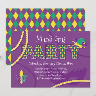 Mardi Gras Beads Party Invitation