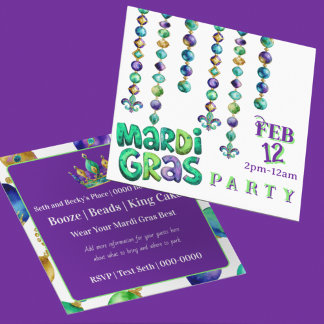Mardi Gras Beads Party Invitation