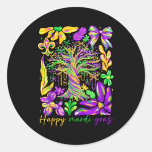 Mardi Gras Beads Tree Boho New Orleans 2026 Women Classic Round Sticker