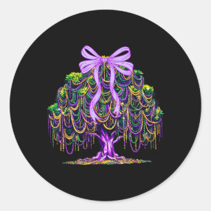 Mardi Gras Beads Tree Coquette Bow Girl Women Kid Classic Round Sticker