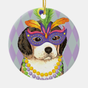 Mardi Gras Beagle Ceramic Ornament