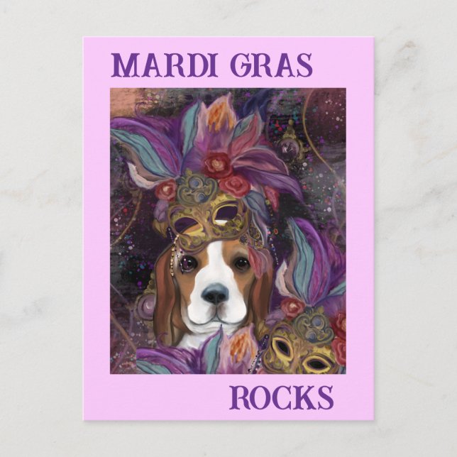 MARDI GRAS BEAGLE POSTCARD (Front)