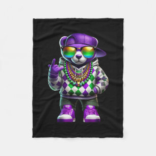 Mardi Gras Bear For Boys Men Hip Hop New Orleans T Fleece Blanket