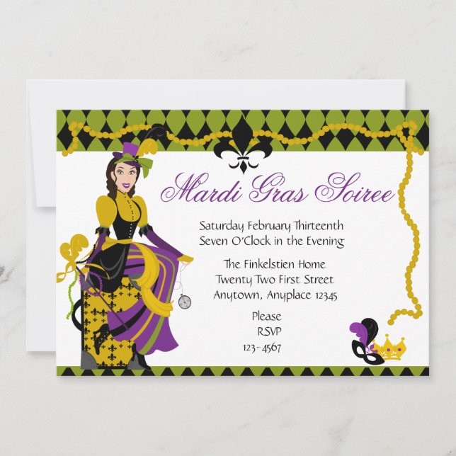 Mardi Gras Beauty Invitation (Front)