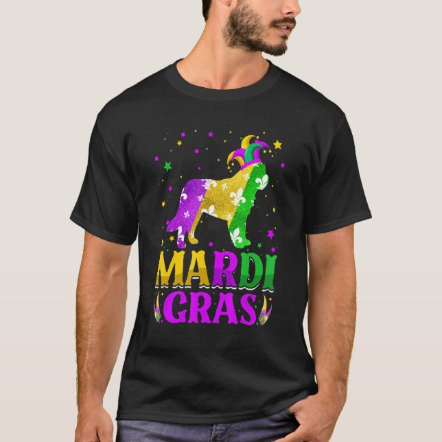 Mardi Gras Bernard Dog Lover Carnival Jester T-Shirt (Front)