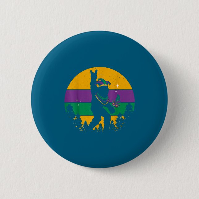 Mardi gras bigfoot funny carnival  2 inch round button (Front)
