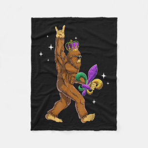 Mardi Gras Bigfoot Funny Kids Men Sasquatch Mardi Fleece Blanket
