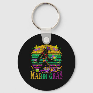 Mardi Gras Bigfoot Funny Kids Men Sasquatch Mardi Keychain