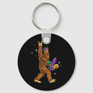 Mardi Gras Bigfoot Funny Kids Men Sasquatch Mardi  Keychain