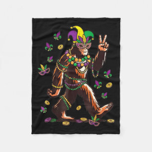 Mardi Gras Bigfoot Peace Hand Illustration Fleece Blanket