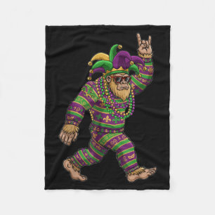 Mardi Gras Bigfoot Rocker Carnival Sasquatch Funny Fleece Blanket
