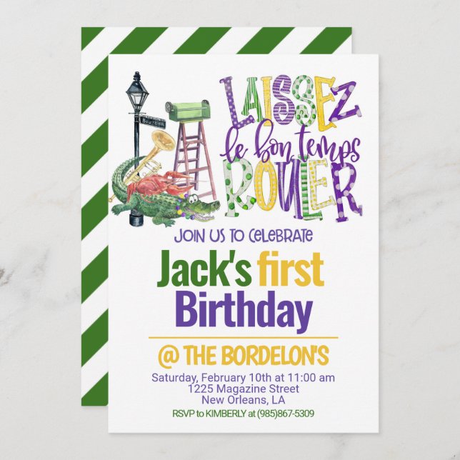 Mardi Gras Birthday Invitation (Front/Back)