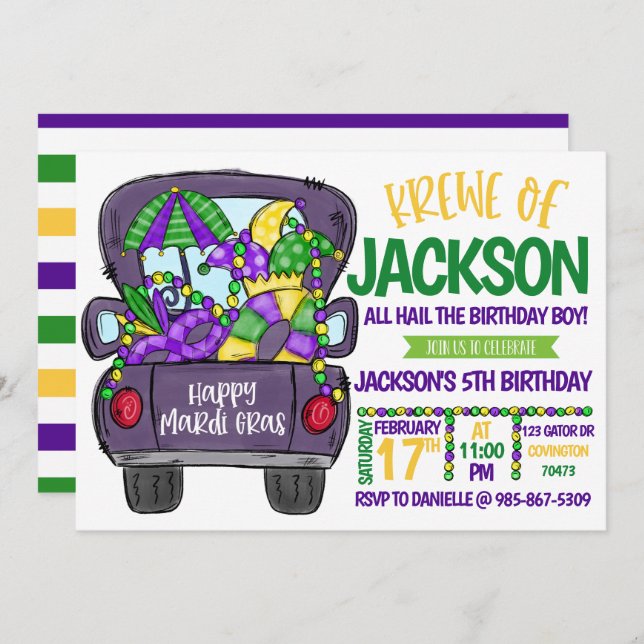 Mardi Gras Birthday Invitation (Front/Back)