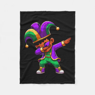 Mardi Gras Black Boys Dabbing Funny Outfit Jester  Fleece Blanket