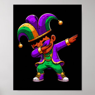 Mardi Gras Black Boys Dabbing Funny Outfit Jester  Poster
