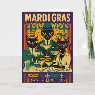 Mardi Gras Black Cat Martini Club Trio Card