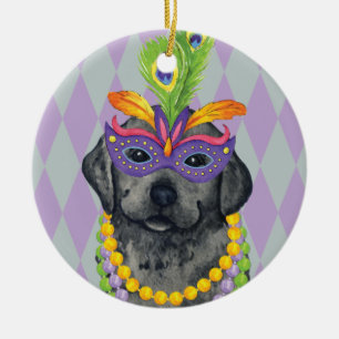 Mardi Gras Black Lab Ceramic Ornament