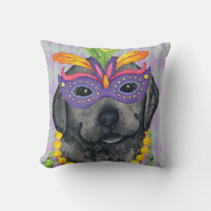 Mardi Gras Black Lab Throw Pillow