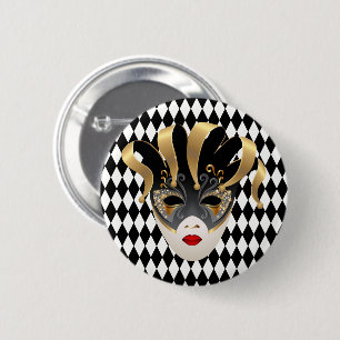 Mardi Gras Black & White Diamond  2 Inch Round Button