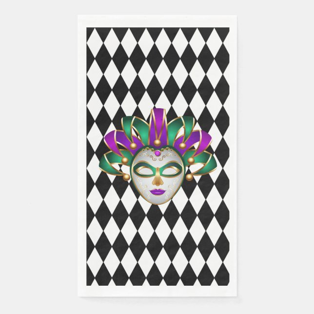 Mardi Gras Black & White Diamond  Napkin (Front)