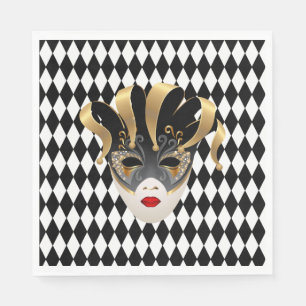 Mardi Gras Black & White Diamond Napkin