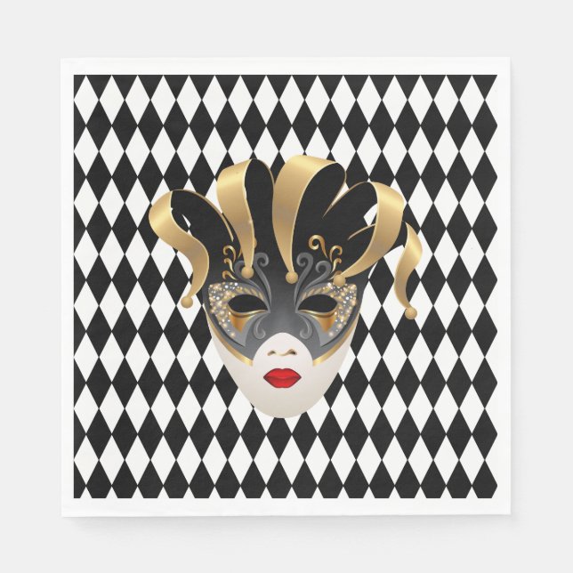 Mardi Gras Black & White Diamond  Napkin (Front)