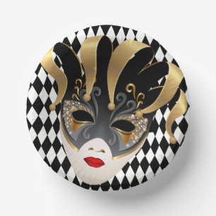 Mardi Gras Black & White Diamond  Paper Plate