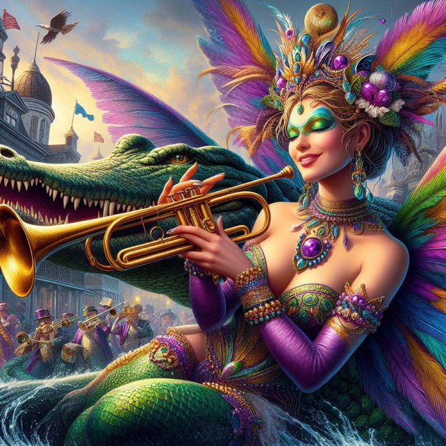 Mardi Gras Blonde and Claude the Alligator Jigsaw Puzzle (Creator Uploaded)