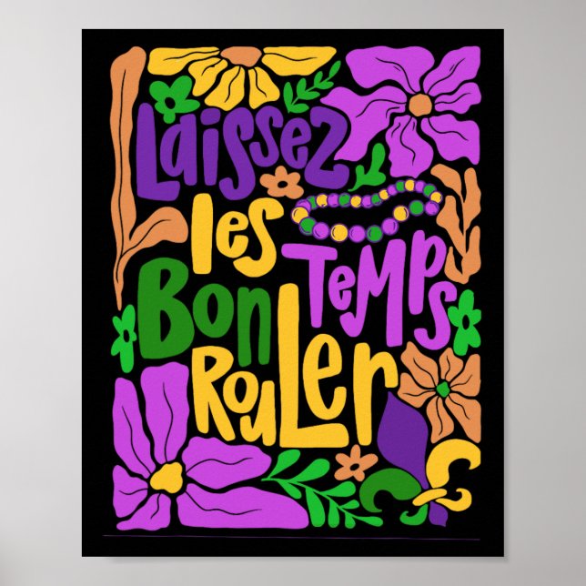 Mardi Gras Boho Laissez Les Bon Temps Rouler Fleur Poster (Front)