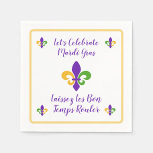 Mardi Gras Bon Temp Green Gold Purple Fleur de Lis Napkin