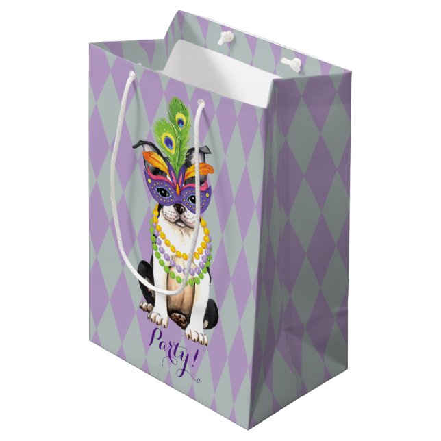 Mardi Gras Boston Terrier Medium Gift Bag (Front Angled)