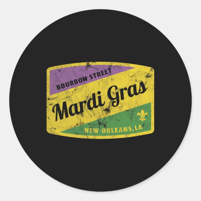 Mardi Gras Bourbon Street  Classic Round Sticker (Front)