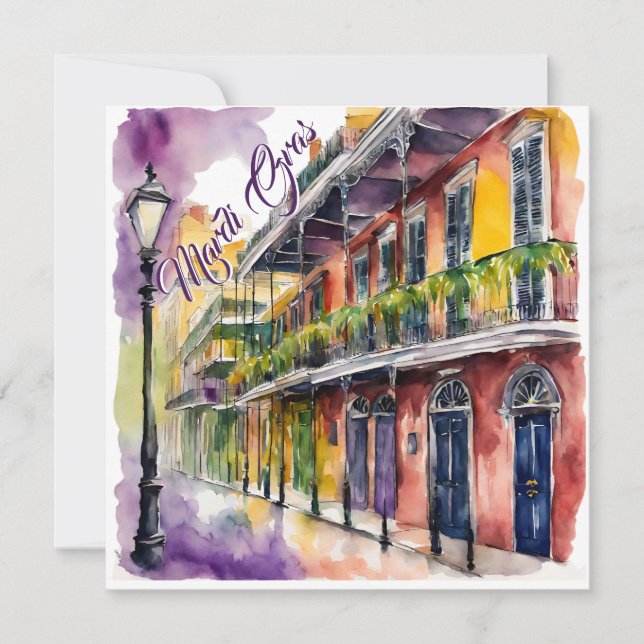 Mardi Gras Bourbon Street Invitation (Front)